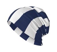 Midnight Blue and White Striped,Skull Cap Knitted Hat Polyester Balaclava Slouchy Beanie Hat Running Hat