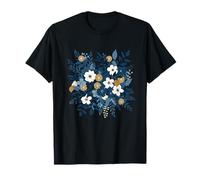 Midnight Blue Botanical Citrus Floral Bouquet T-Shirt
