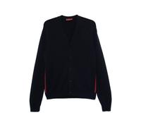 Midnight Blue Cashmere Cardigan with Web-Stripe Trim L