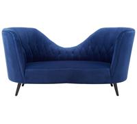 Midnight Blue Velvet Chaise Lounge, Quilted Curved Backrest Chaise with Hardwood Legs, Velvet Lounge Chair Interiors by Premier Blue One Size