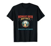 Midnight Brew District Retro Coffee Night Design T-Shirt