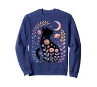 Midnight Cat and Crescent - Enchanted Lunar Garden Scene Sweatshirt