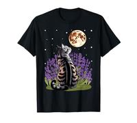 Midnight Cat and Crescent - Enchanted Lunar Garden Scene T-Shirt