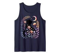 Midnight Cat and Crescent - Enchanted Lunar Garden Scene Tank Top