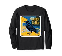 Midnight Coffee Raven On Outdoor Table Night Out Cozy Long Sleeve T-Shirt