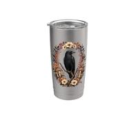 Midnight Crow Botanical Oval Gothic Nature Art Stainless Steel Insulated Tumbler
