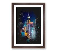 Midnight Dreams in Hong Kong Paint Splash Framed Print | A2 Walnut Framed Wall Art | Ready to Hang | Modern Nature Picture | Living Room Bedroom Lounge Office
