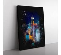 Midnight Dreams In Hong Kong Paint Splash Modern Canvas Wall Art Print Ready to Hang, Framed Picture for Living Room Bedroom Home Office Décor, 60x40 cm (24x16 Inch)