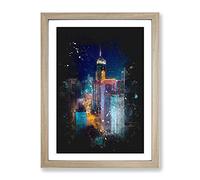Midnight Dreams In Hong Kong Paint Splash Modern Framed Print | A4 Oak Framed Wall Art | Ready to Hang | Modern Nature Picture | Living Room Bedroom Lounge Office