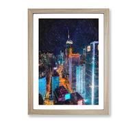 Midnight Dreams In Hong Kong Painting Modern Framed Wall Art Print, Ready to Hang Picture for Living Room Bedroom Home Office Décor, Oak A3 (34 x 46 cm)