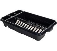 Midnight Greyish, Medium Plastic Dish Drainer with Integral Handle Compact Plastic Cutlery Drying Rack 12 Plates and Cutlery Holder Drying Rack Kitchen Countertop Storage 47 X 27.50 X 9cm (Set of 1)