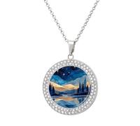 Midnight Lake Shiny Pendant Necklaces for Women Circle Diamond Necklace Charms Wedding Anniversary Birthday