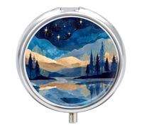 Midnight Lake Travel Pill Organizer Portable | Small Round Medicine Case Box for Pocket Purse Unisex