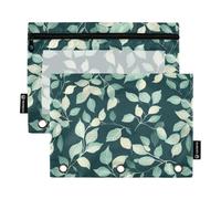 Midnight Leaf Green Binder Pocket Folders Binder Pencil Case for Binder Folder with Zipper for Examination Stationery Supply