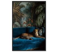 Midnight Leopard II Framed Canvas Print Coastal Wall Decor by Art Remedy, Black Frame, 16 x 24