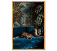 Midnight Leopard II Framed Canvas Print Coastal Wall Decor by Art Remedy, Gold Frame, 20 x 30
