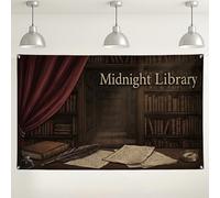 Midnight Library Backdrop, Vintage Bookstore Scene Wall Decor, Dark Brown Elegant Photography Background for Events, Literary Themed Party Supplies 71x43 Inch
