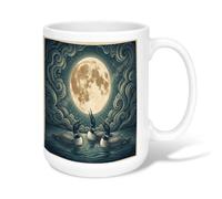 Midnight Loon Lake Art Loons Woodcut Ceramic Coffee Mug 15oz