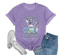 Midnight Margaritas Shirt Women Practical Magic Shirt Witches Short Sleeve Shirt Novelty Graphic Witchy Party Tees, Purple, S