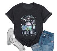 Midnight Margaritas Shirt Women Practical Magic Shirt Witches Short Sleeve Shirt Novelty Graphic Witchy Party Tees, Grey, XXL