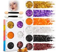 Midnight Masquerade Face, Body & Hair Glitter Gel, 6 Colours, 2 Applicators | Fine shimmer, chunky flakes and rich metallic tones create buildable sparkle from subtle highlights to bold statement looks
