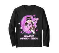 Midnight Mewsic Funny Cat Singer Pink Guitar Youth Girls Long Sleeve T-Shirt