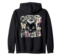 Midnight Mischief Black Cat Grunge Punk Design Zip Hoodie