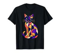 Midnight Mosaic Cat Abstract Color Block Art T-Shirt