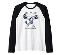 Midnight Muscle Club Weightlifting Raccoon Vintage Design Raglan Baseball Tee