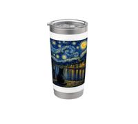 Midnight Muse Black Cat Van Gogh Inspired Riverside Art Stainless Steel Insulated Tumbler