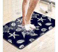 Midnight Navy & Pearl White Turtle & Shell Design Shower Mat Non Slip 80x120cm Soft Textured Bathtub Mat Non Slip, PVC Loofah Bath Mat for Inside Shower, Quick Drying, Water Permeability