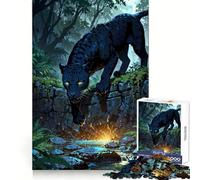 Midnight Panther at Mystic Jungle Stream 1000 Piece Jigsaw Puzzles for Adults Brain Logic Tight Connection Family Fun Birthday Art Gift (38x26cm)
