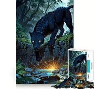 Midnight Panther at Mystic Jungle Stream 1000 Piece Jigsaw Puzzles for Adults Brain Logic Tight Connection Family Fun Birthday Art Gift (38x26cm)