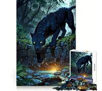 Midnight Panther at Mystic Jungle Stream 1000 Piece Jigsaw Puzzles for Adults Jigsaw Unwind Game Perfect Connection Playful Challenge Room Art (38x52cm)
