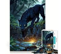 Midnight Panther at Mystic Jungle Stream 1000 Piece Jigsaw Puzzles for Adults Jigsaw Unwind Game Perfect Connection Playful Challenge Room Art (38x52cm)