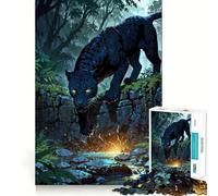 Midnight Panther at Mystic Jungle Stream Jigsaw Puzzles for Adults 1000 Pieces Creative Play True Detail Real Challenge Art Decor (50x75cm)