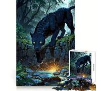 Midnight Panther at Mystic Jungle Stream Jigsaw Puzzles for Adults 1000 Pieces Creative Play True Detail Real Challenge Art Decor (50x75cm)
