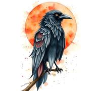 Midnight Raven with Crimson Sun: Watercolor Art | Midnight Raven | Journal or Notebook for School, College, Work or Play | Monthly Reflection Pages