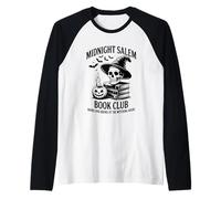 Midnight Salem Book Club Read Between The Lines of Dark Raglan Baseball Tee
