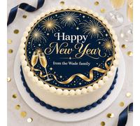 Midnight Sparkle New Year Edible Round Cake Topper