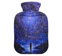 Midnight Starry Sky Stars Spark Travel hot Water Bottle with Soft Cover, 2L Warm Compress for Neck and Shoulder Pain Relief, Neck and Shoulder Pain Relief