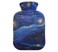 Midnight Starry Sky Stars Sparkling Blue Cute hot Water Bottle with Soft Cover, 2L Water Bottle Bag for Neck and Shoulder Pain Relief, Neck and Shoulder Pain Relief, Bolsa para agua Caliente