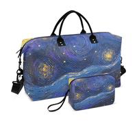 Midnight Starry Sky Stars Sparkling Blue Duffel Bag Shoulder Weekender Overnight Bag Gym Sports Carry with Toiletry Bag for Travel Large Capacity Bolsa de Gym para Mujer