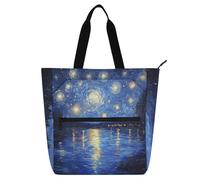 Midnight Starry Sky Stars Sparkling Children's Book Tote Bag for Kids Women Men, Gothic Waterproof Reusable Grocery Beach Bag with Zipper for College Shopping Beach Rainbow school