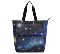 Midnight Starry Sky Stars Sparkling Cute Book Tote Bag for Kids Students Adults, Gothic Water-resistant Heavy Duty Teacher Tote Bag Library Bag for School and Playtime Rainbow school