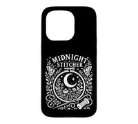 Midnight Stitcher Moon Moth Cross Stitch Folk Art Case for iPhone 15 Pro