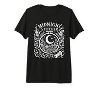 Midnight Stitcher Moon Moth Cross Stitch Folk Art Premium T-Shirt