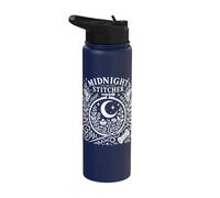 Midnight Stitcher Moon Moth Cross Stitch Folk Art Stainless Steel Insulated Water Bottle