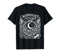 Midnight Stitcher Moon Moth Cross Stitch Folk Art Value Graphic T-Shirt