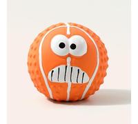Midnight Suprise Squeaky Dog Ball Toy, Latex Interactive Chew Ball for Small Medium Dogs, Textured Fetch Toy for Indoor & Outdoor Play, Fun Smile Face Design (Orange)
